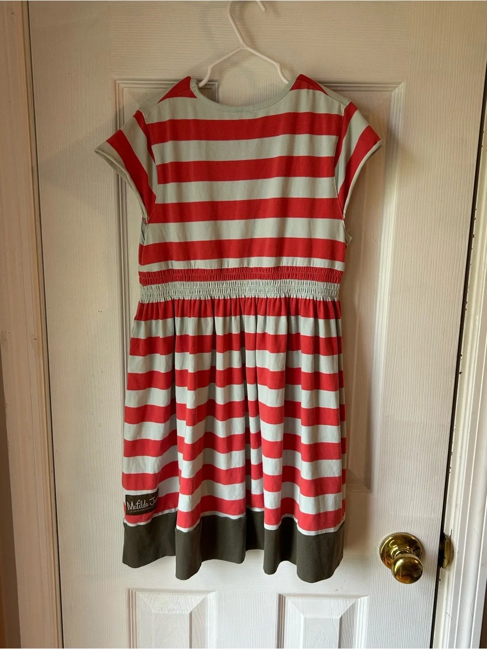 Matilda Jane Serendipity Red and Mint Striped Dress with Brown Trim